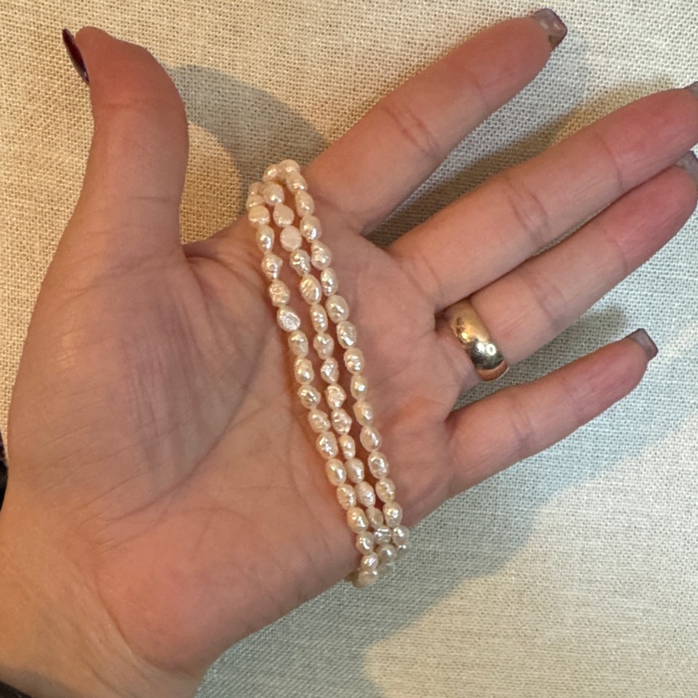 Triple Strand Rice Pearl Bracelet